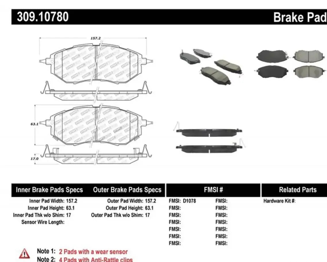 StopTech Brake Pads, Front, Ceramic, Black, Subaru WRX 15-21, 309.1078