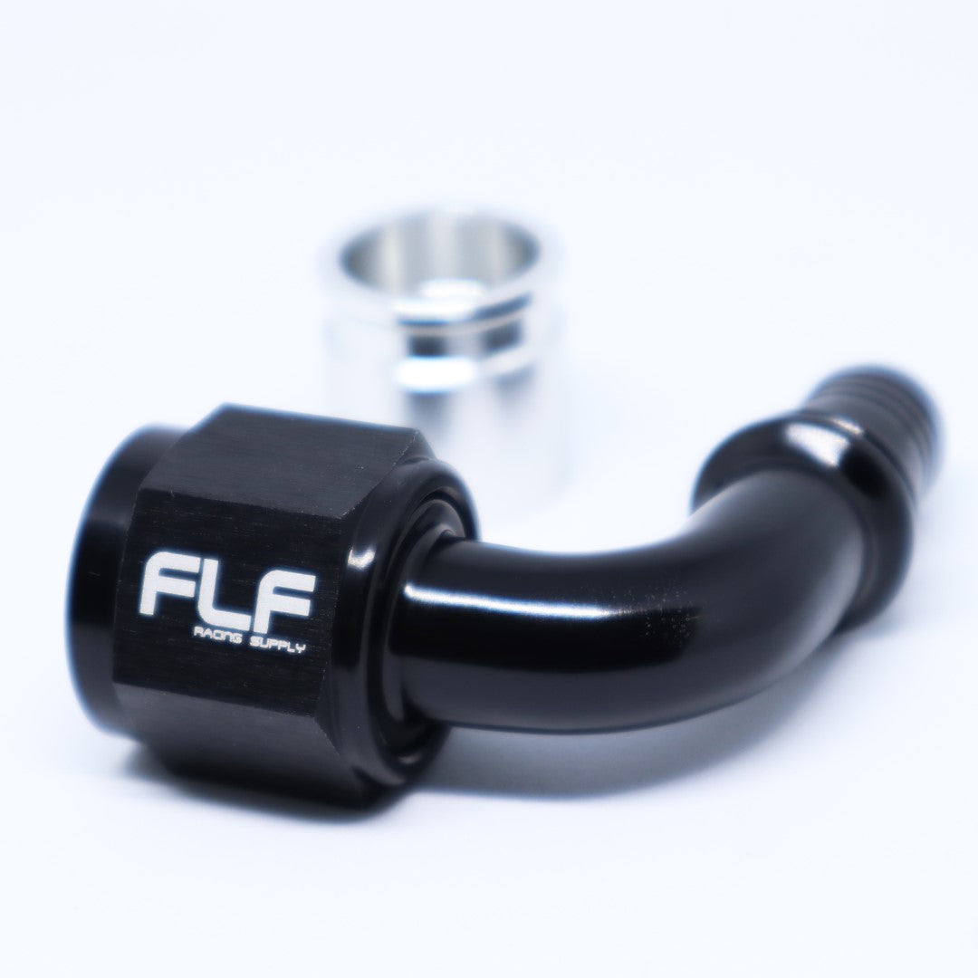 FLF Crimp-On Swivel Hose End (Braided PTFE) - 90 Degree AN - 12 AN
