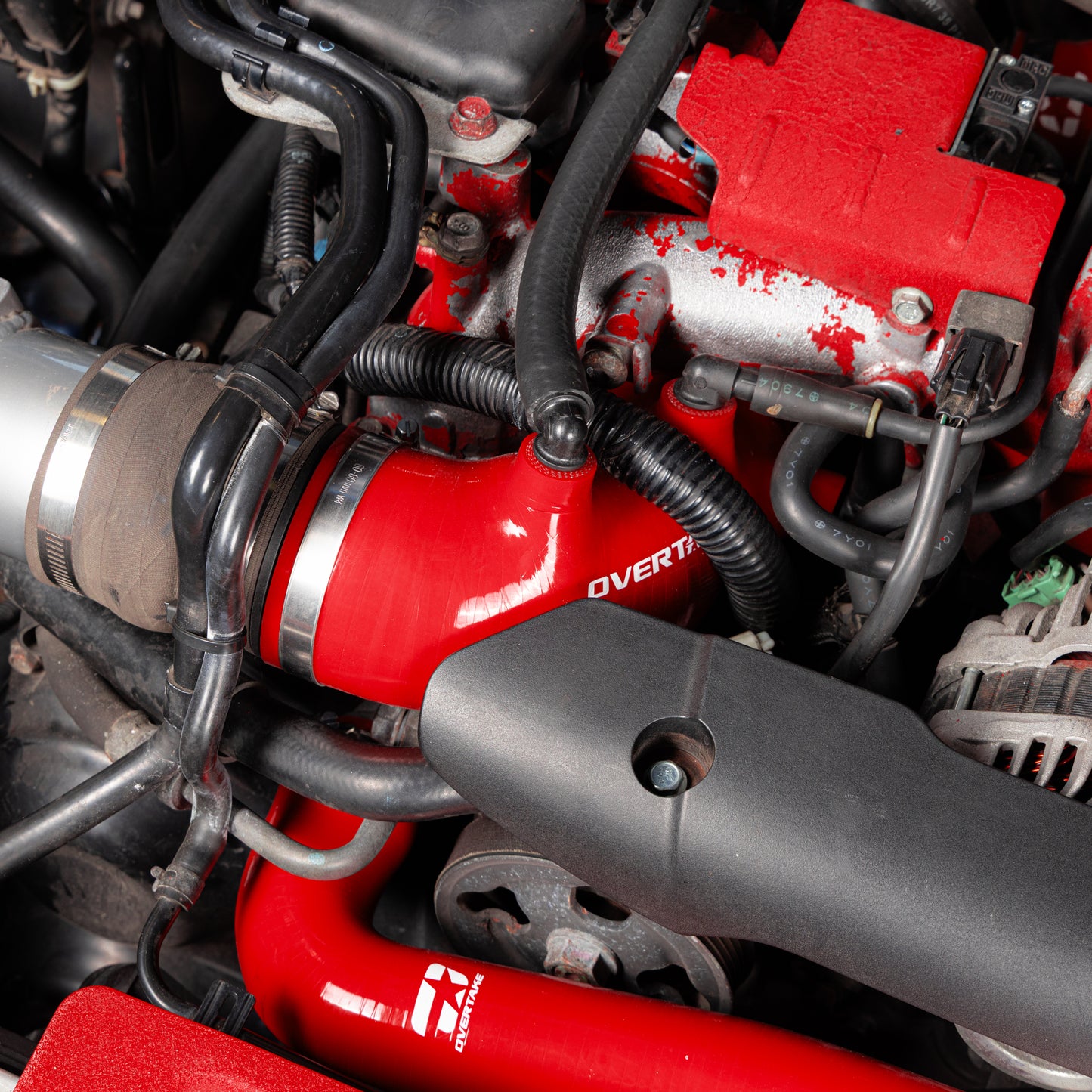 Overtake Silicone Turbo Inlet Hose - Subaru 2004-21 STi, 2002-07 WRX - Red