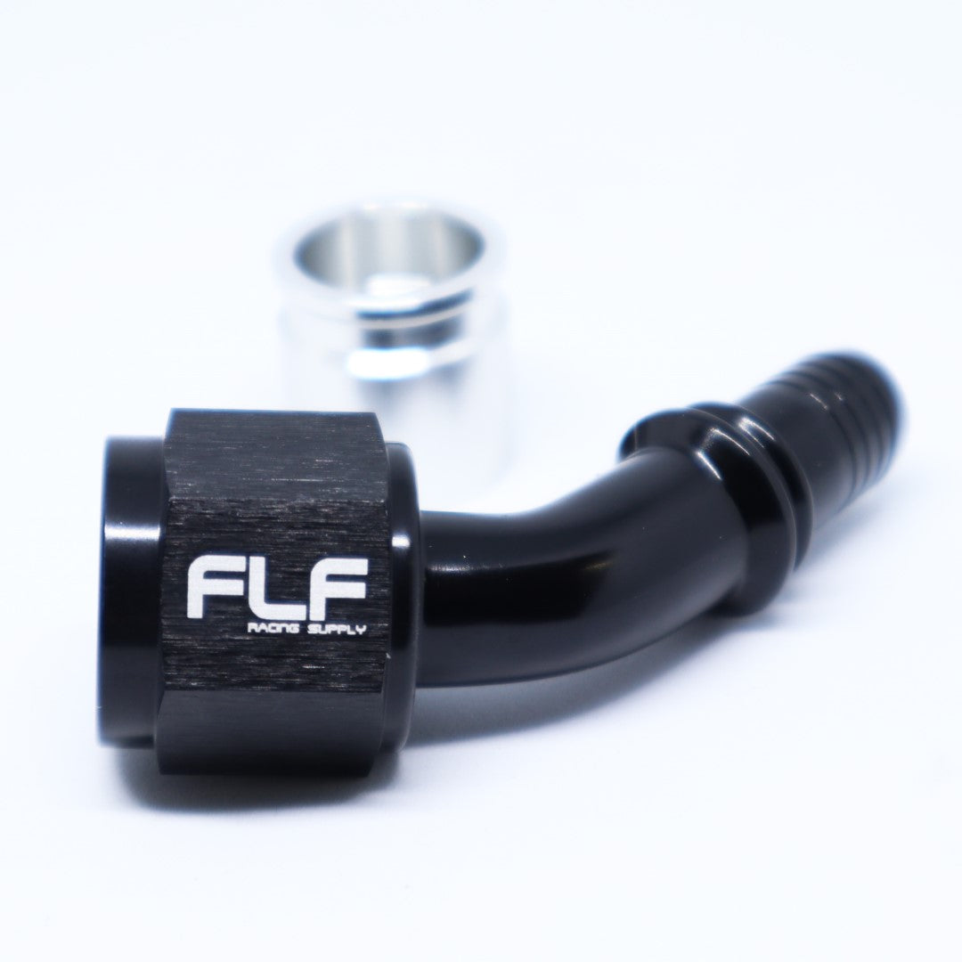 FLF Crimp-On Swivel Hose End (Braided PTFE) - 45 Degree AN - 6 AN